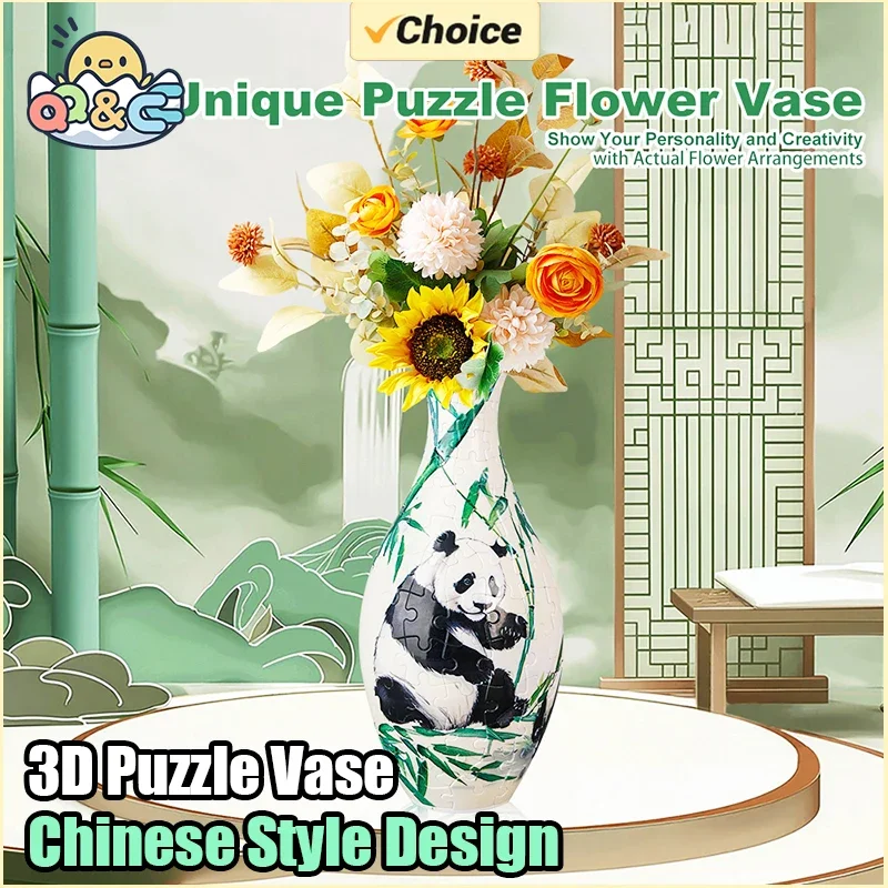 3D Puzzle Vase Panda Flower Porcelain Design Made Plastic Home Decoration and Flower Arrangement Housewarming Kids Toys Gifts