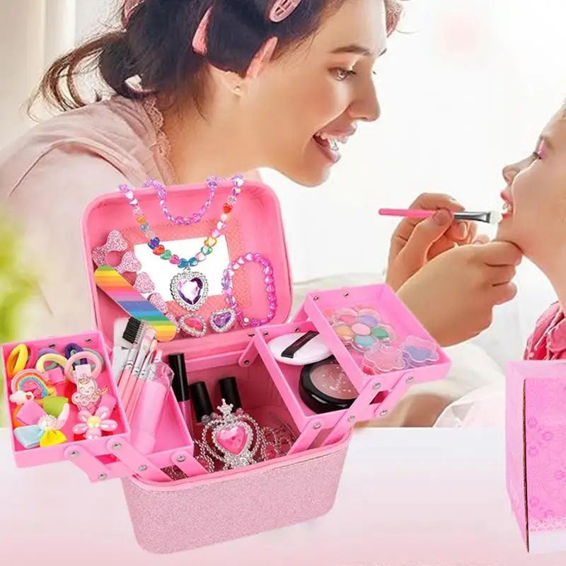 Makeup For Kids 26pcs Pretend Play Toys Real Makeup Interactive Preschool Learning Activities Kids Cosmetic Set With Box For