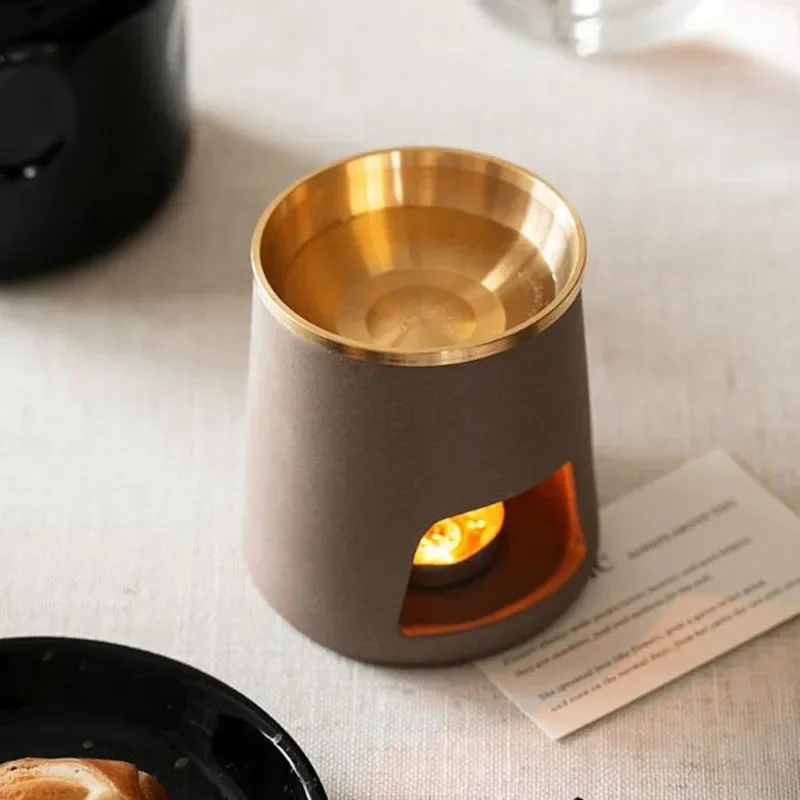 Creative Ceramic Aromatherpay Burner with Copper Bowl Candle Holder Spa Essential Furnace Oil Indoor Fragrance Item Home Decor