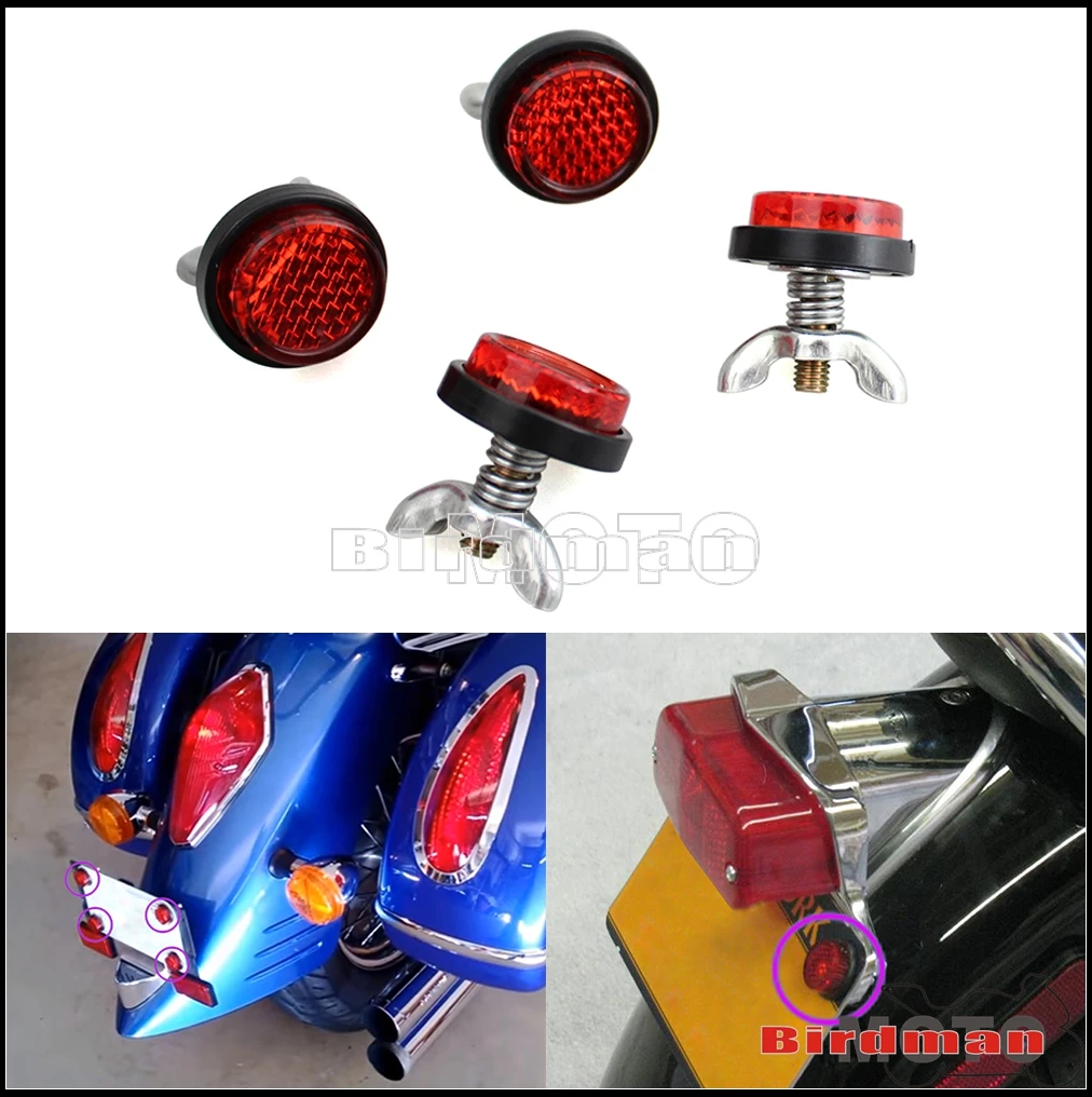 Universal Motorcycle Reflector License Plate Stick On&Bolt On Mini Red Safety Reflector For Honda Yamaha Suzuki Kawasaki Harley