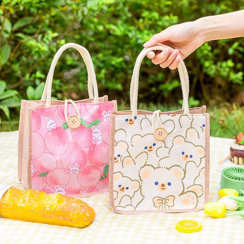 Bolsa de linho feminino, Bolsa de lona, Lunch Bag, Imitação, Bonito, Casual, Tote, Atacado, Moda