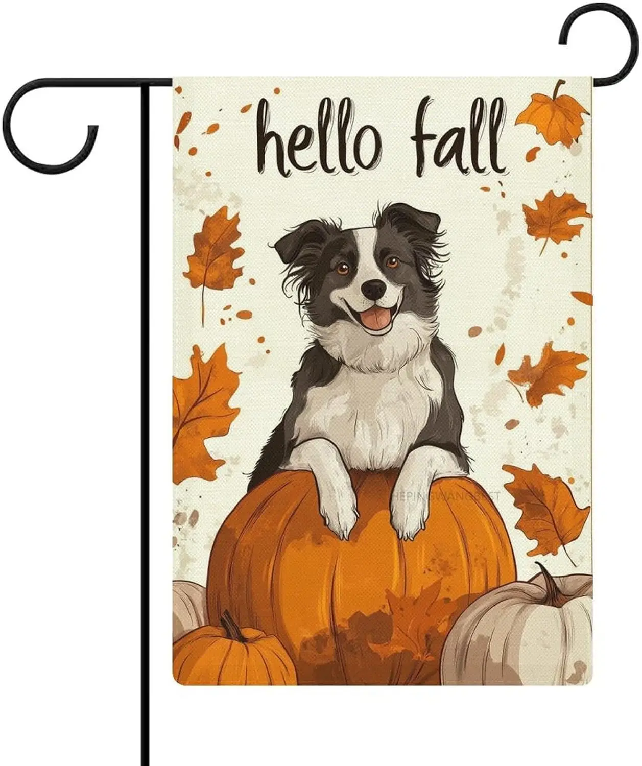 Hello Fall Border Collie Garden Flag 12x18 Inch Double Sided with Pumpkin and Autumn Leaves Fall Yard Banner Outdoor Porch P aaz