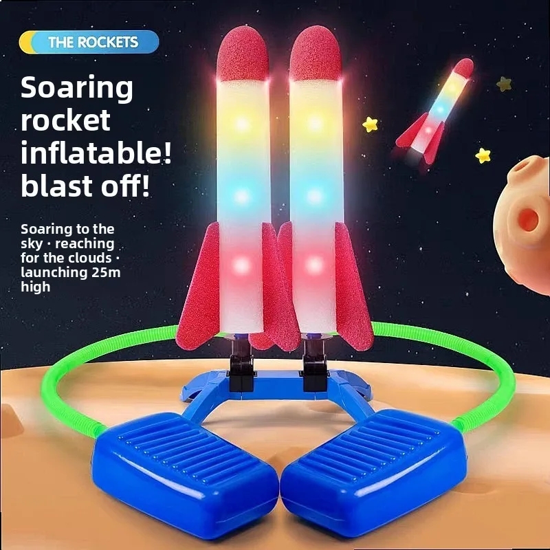Kids Foot Stomp Rocket Launcher Toy Glow Flying Outdoor Blast Toy for Boys