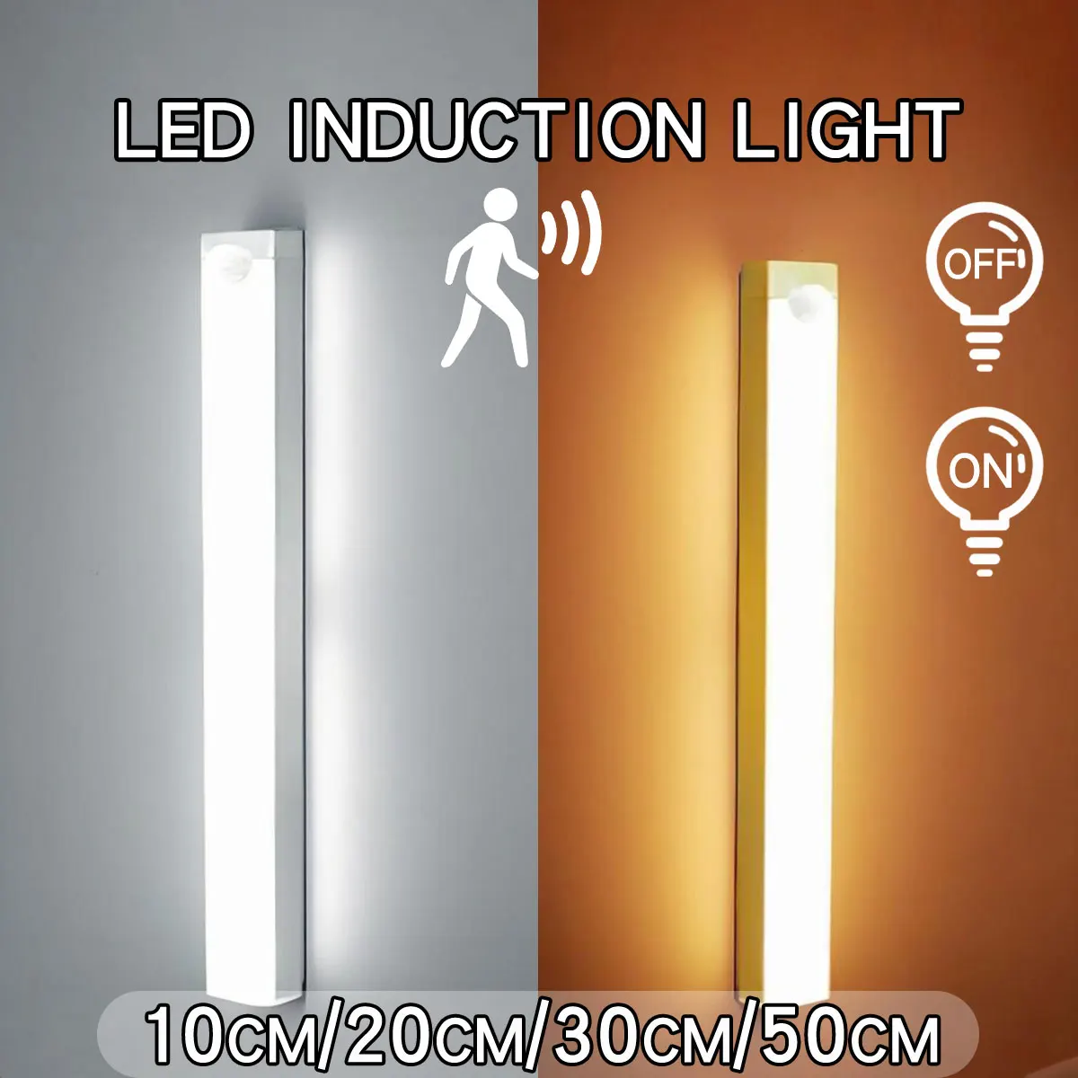 Luz LED con Sensor de movimiento, luz nocturna LED inalámbrica tipo C, luz recargable para armario, lámpara de armario, retroiluminación de escalera para cocina