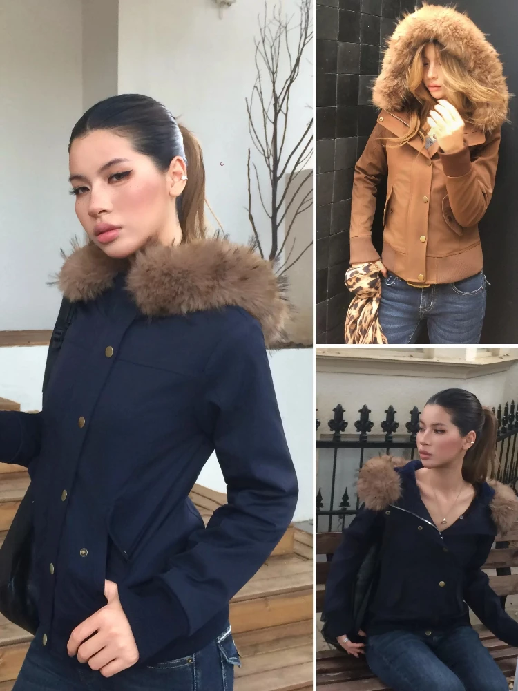 American Vintage Grunge solid Faux Fur hooded Coat Women y2k Aesthetic Slim Outwear Winter Casual cute Long Sleeve Jacket New