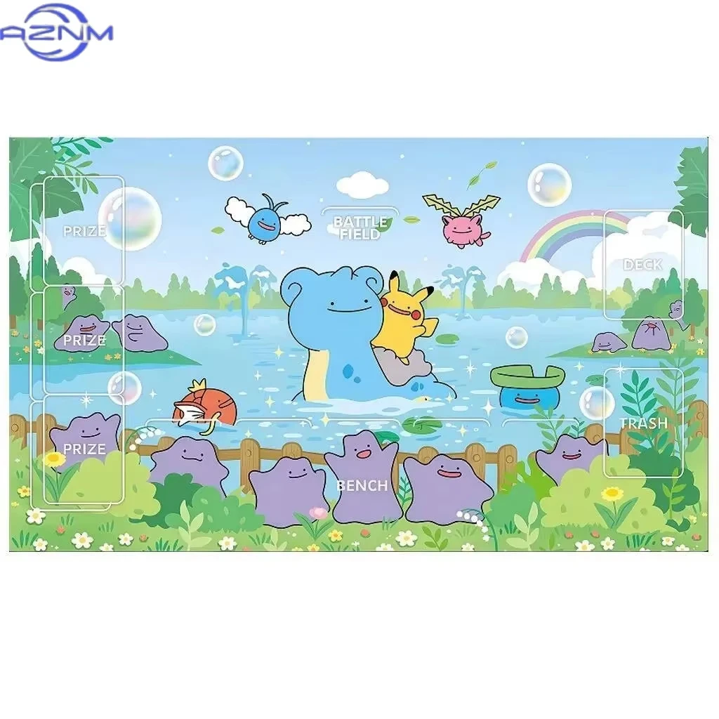 Pokemon TCG Playmat Cute Ditto Pikachu Lapras Lake Scene Card Game Mat Non-slip Rubber Trading Card Game Play Mat Desk Mouse Pad