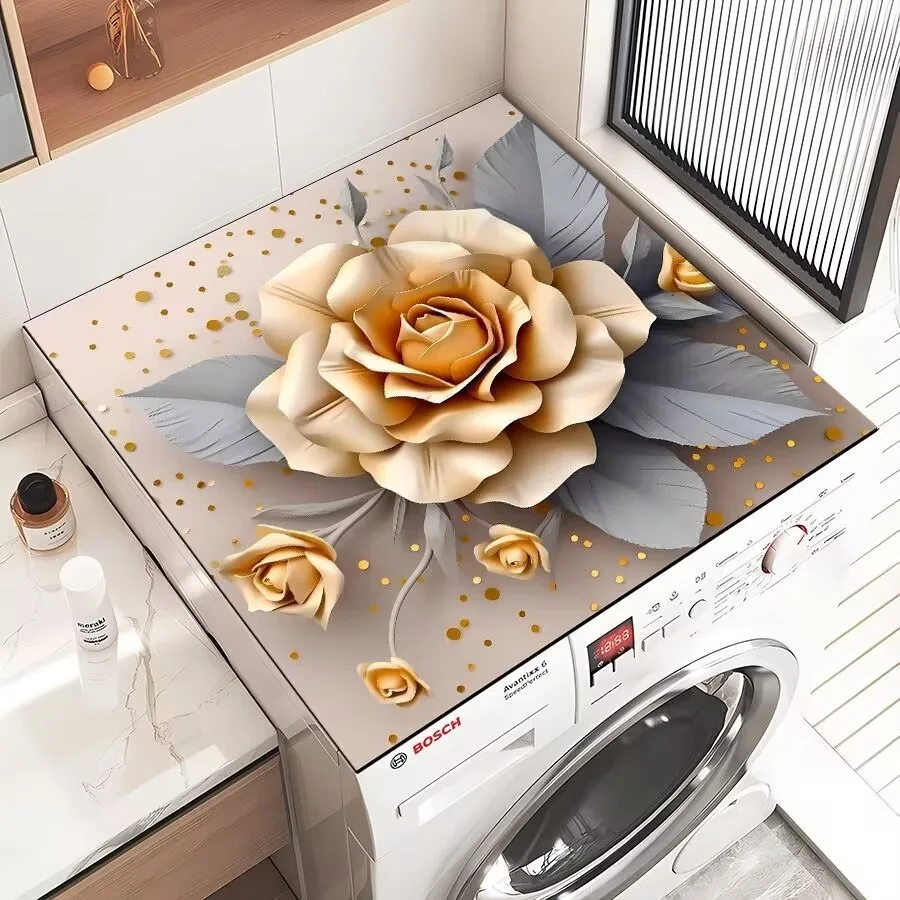 3D Peony Flower Washing Machine Cover Pad Absorbent Non-Slip Mat Refrigerator Dustproof Mat Water-Absorbing Protective Pad