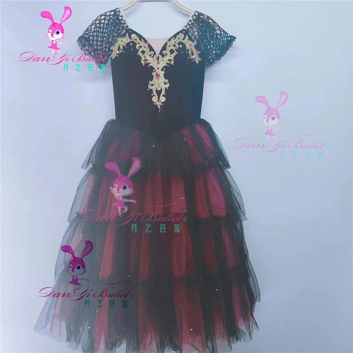 Danyi Dance Rabbit Black Red Spanish Ballet dress long gauze skirt Competition dress Professional customization