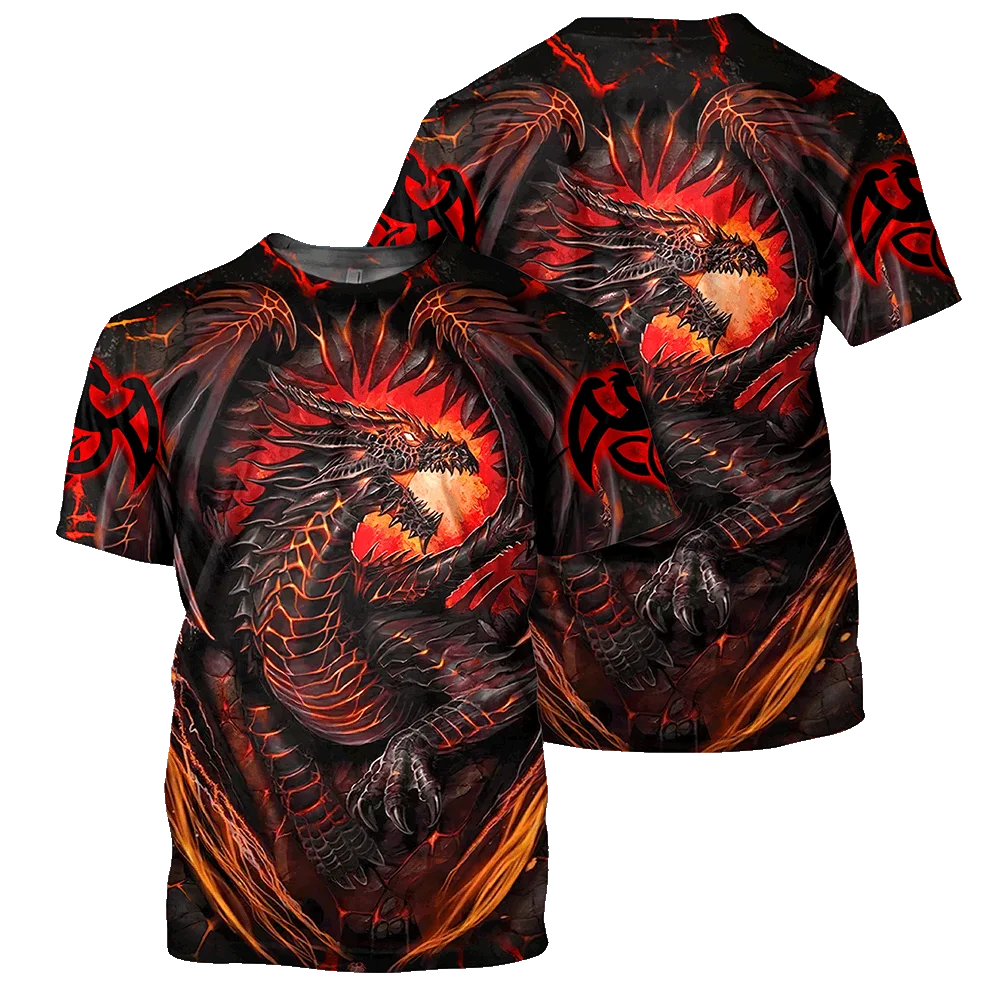 3D printed men's T-shirt exaggerate dragon graphic men's short sleeved hip-hop oversized clothing O-neck casual T shirts pullove