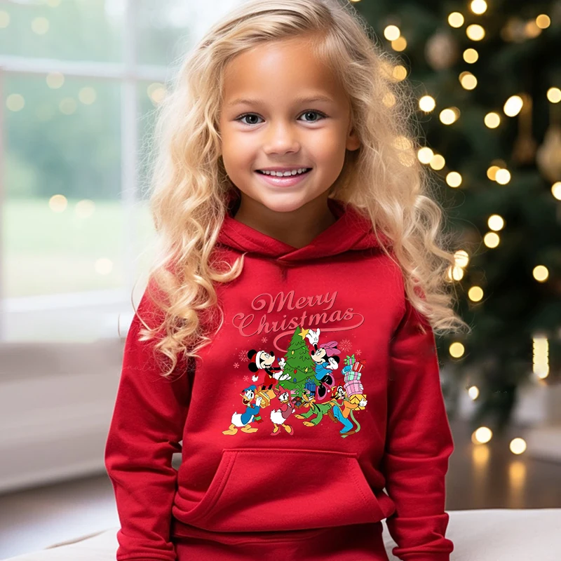 Mickey Mouse and Friends Christmas Tree kids hoodie autumn and winter plus velvet sweater holiday gift for boys and girls