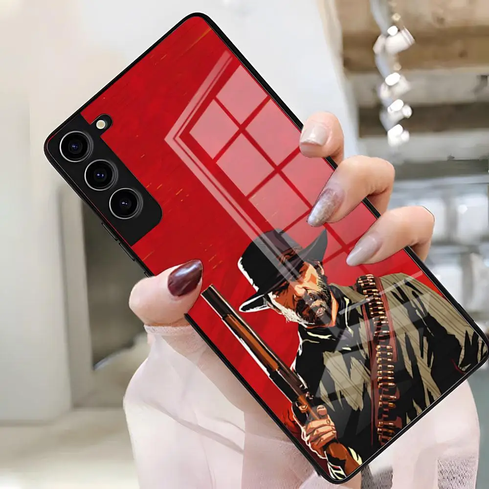 الأحمر الميت الفداء RDR2 قضية الهاتف لسامسونج A25 A13 A33 5G A54 A36 A35 A56 A52 A14 غطاء زجاجي مقاوم للصدمات