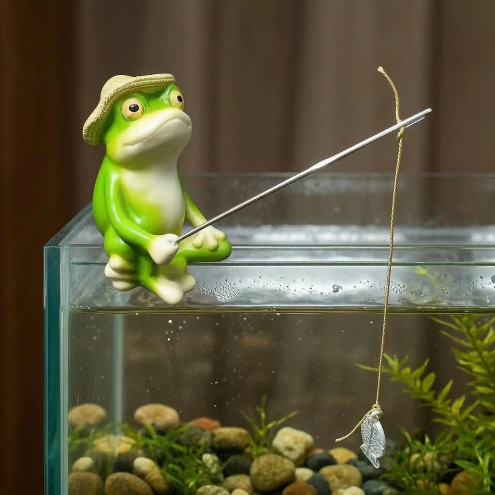 Frogs Decoration Resin Seated Garden Figurine Outdoor Statue with Fishing Rod for Courtyard Balcony Pond Decor