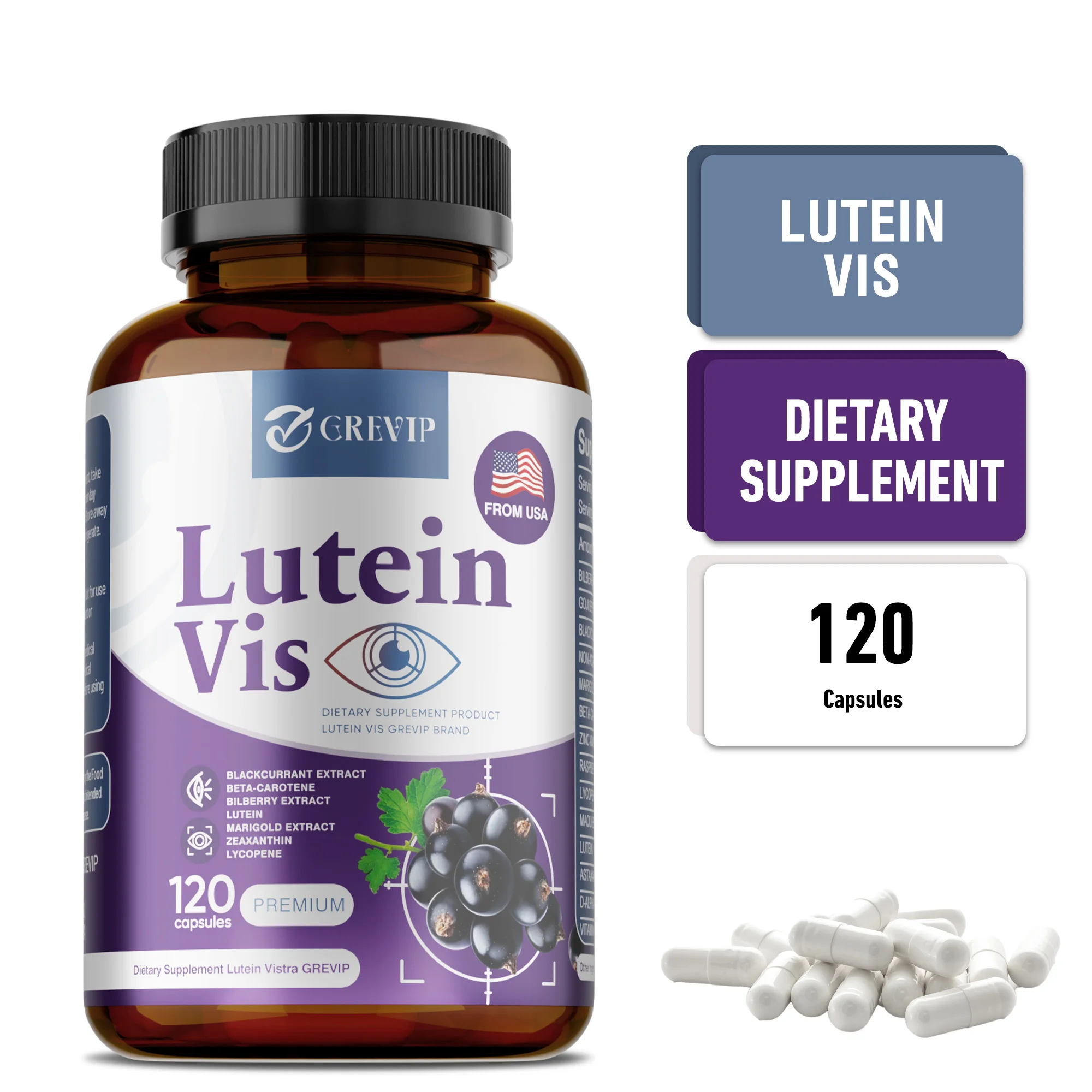 Lutein Supplements - Contains Blackcurrant Extract To Support Vision Health and Relieve Dry Eyes, Non-GMO