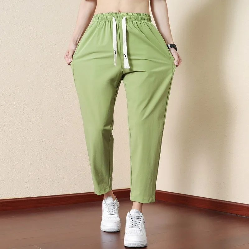 2024 New Spring and Summer Cropped Pants for Men's Sports Pants, Ice Silk Pants, Loose Mouth Pants, Loose Casual Pants for Men