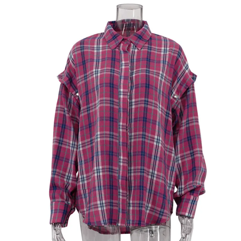 HKSH Autumn Women New Pink Plaid Detachable Trend Long Sleeve Shirt Fashionable Versatile Turn-down Collar Outerwear Tops HK8657