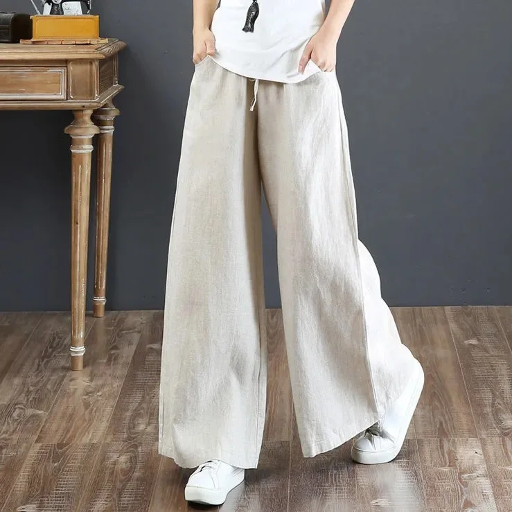 Loose High Waist Wide Leg Pants Women's Cotton Linen Spring Summer Autumn Fashion Trousers Floor Length Casual Pants