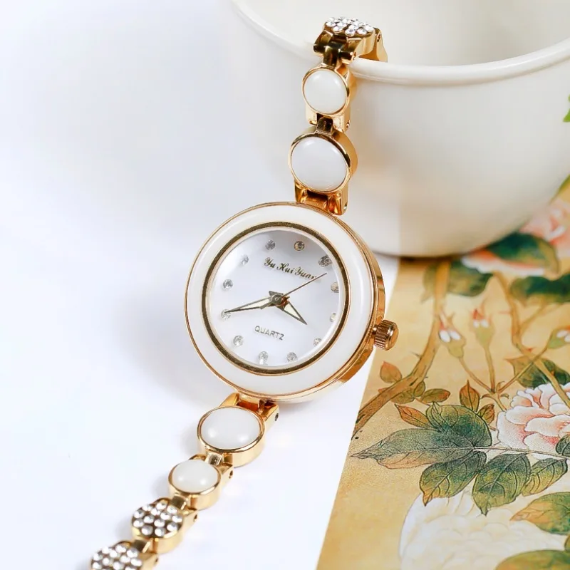 Hotan Bracelet Quartz With Elegant Dial, White Jade Watch Women, Jadeite