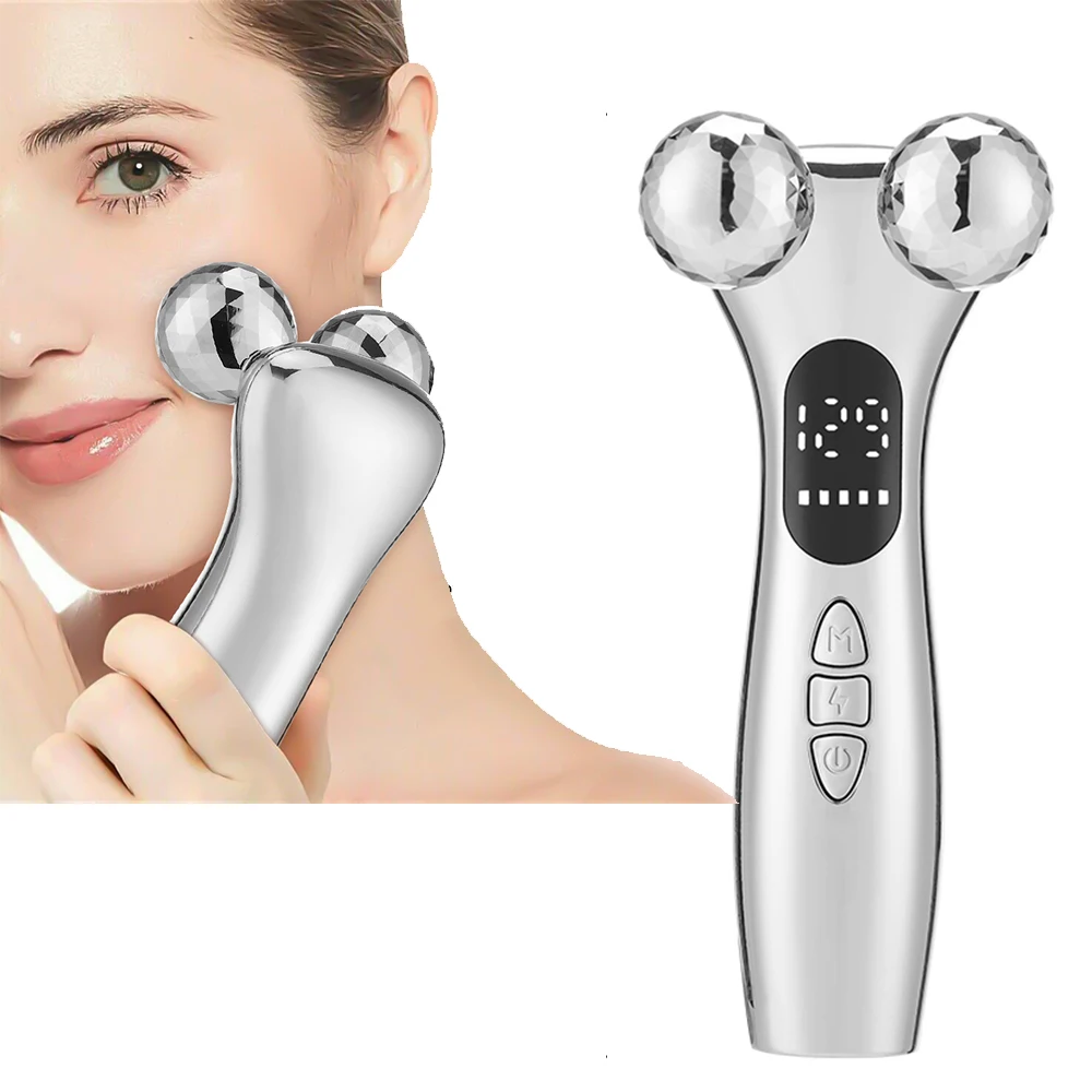 Beauty Face Lifting Device 4D Vibration Roller Massager Improve Dark Circles EMS Micro Current Firming Skin Double Chine Remover