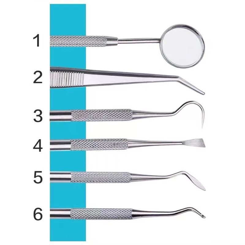 6 قطعة/المجموعة الفولاذ المقاوم للصدأ أدوات فحص الأسنان عدة تنظيف الفم العناية بالأسنان عدة أدوات تنظيف الأسنان الجراحية