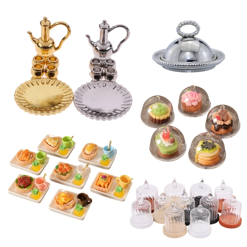 Miniature Toy Model Scene Doll House Accessories Mini Western Steak Cover Iron Plate Lid Delivery Tray