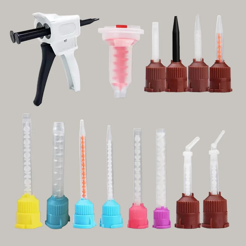 50 Stück Dental-Abdruck-Mischspitzen, Silikonkautschuk-Pistole, Förderung, Mischkopf, Gelb, 1:1, Einweg-Verbrauchsmaterialien für Dentallabore – Detail 1
