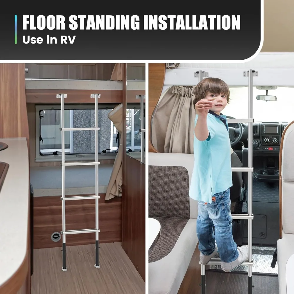 61.5" Pre-Assembled Bunk Ladder, Adjustable 3 Levels of Height, Aluminum RV Bunk Bed Ladder with 4 Anti-Slip Steps