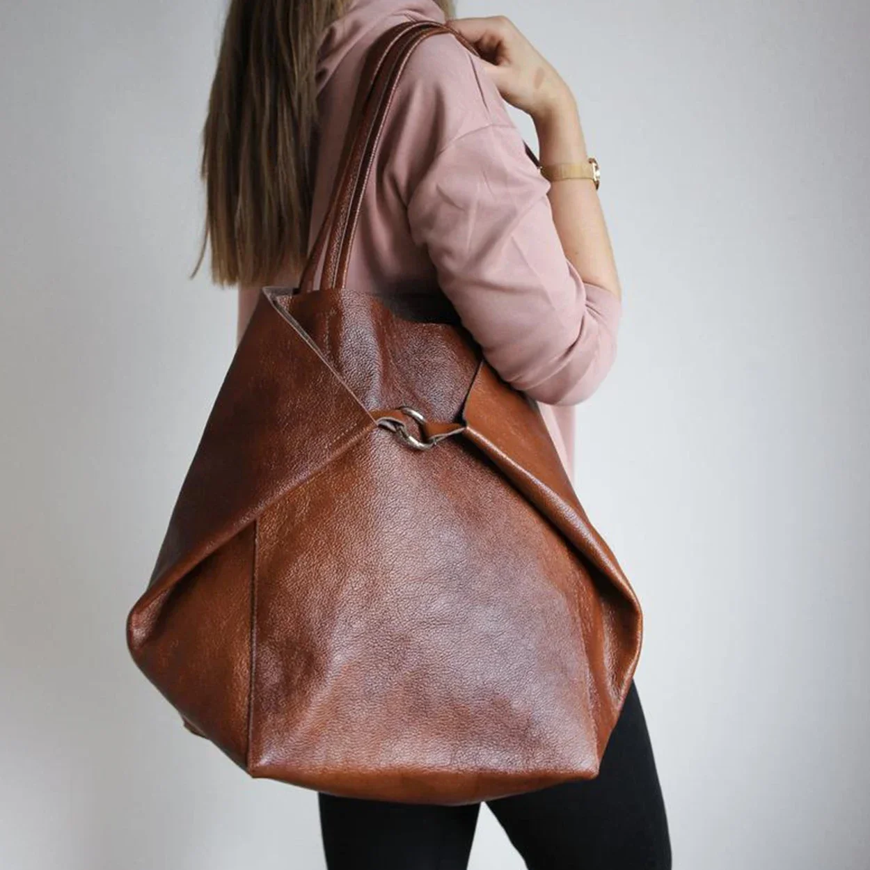 

2PCS Retro Shoulder Bags Women large Capacity Tote Bags Metal Button Handbags Solid Color Multifunction Beach Bag For Ladies