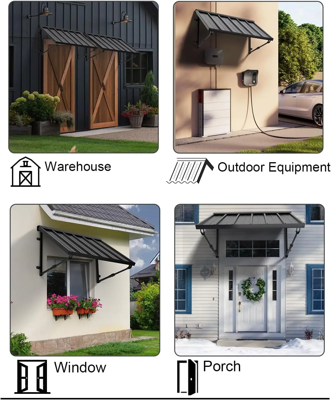 Adjustable Metal Awning for Door & Window, 41x24 Inch, Black, Heavy Duty Patio Shade Canopy