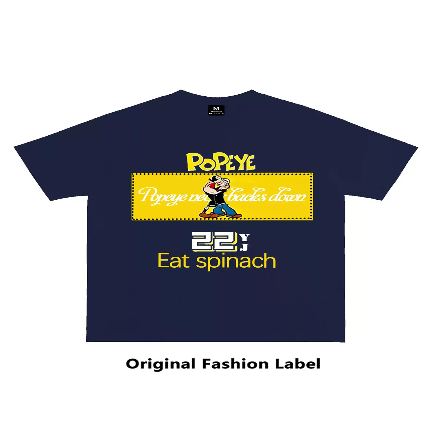 Unisex Heavyweight Short-Sleeve T-Shirt – Retro AmericanChinese Streetwear Style – Popeye Graphic – Loose Fit – Couples' Style – Trendy Insta-Worthy Look