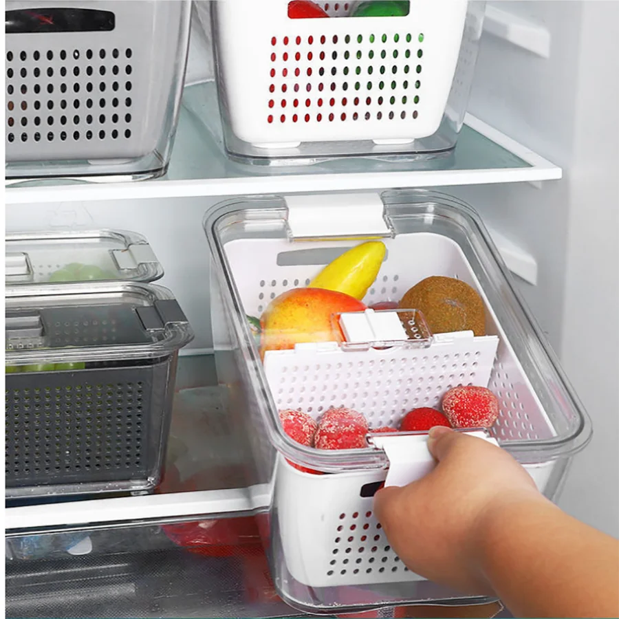 1-Piece Refrigerator Container with Removable Colander Leak-proof Food Storage Container Keeps Fruits, Vegetables and Meat Fresh