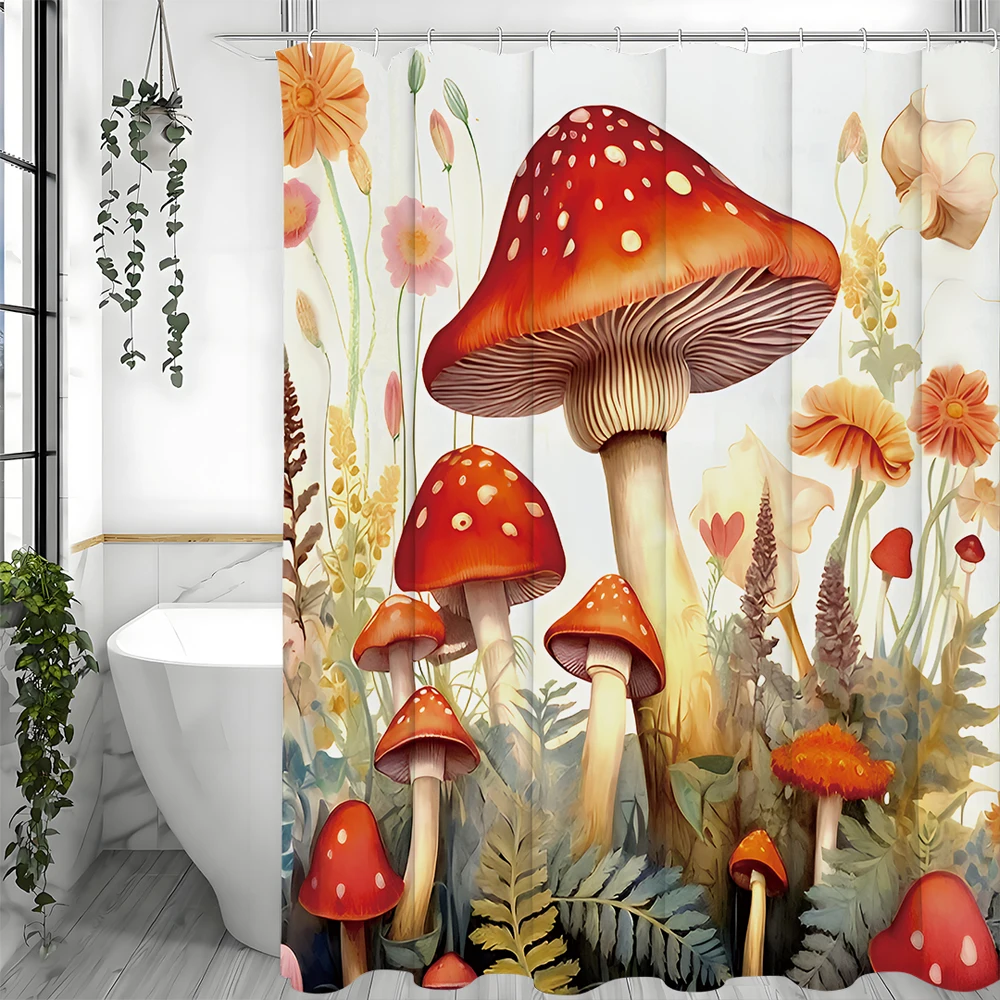 

Занавеска для душа с красным грибом, Красный гриб, весна, акварельная художественная роспись, декоративная занавеска для душа для ванной комнаты, водонепроницаемый душ