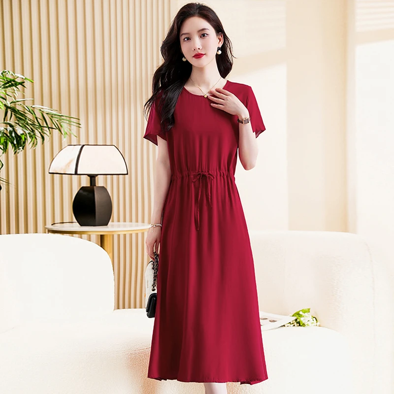 Elegant Women\'s Summer Dress 2023 New Casual Slim Short Sleeve Long Dress Korean Style Slim Vintage Clothes High Quality