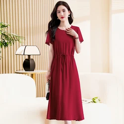 Elegant Women's Summer Dress 2023 New Casual Slim Short Sleeve Long Dress Korean Style Slim Vintage Clothes High Quality