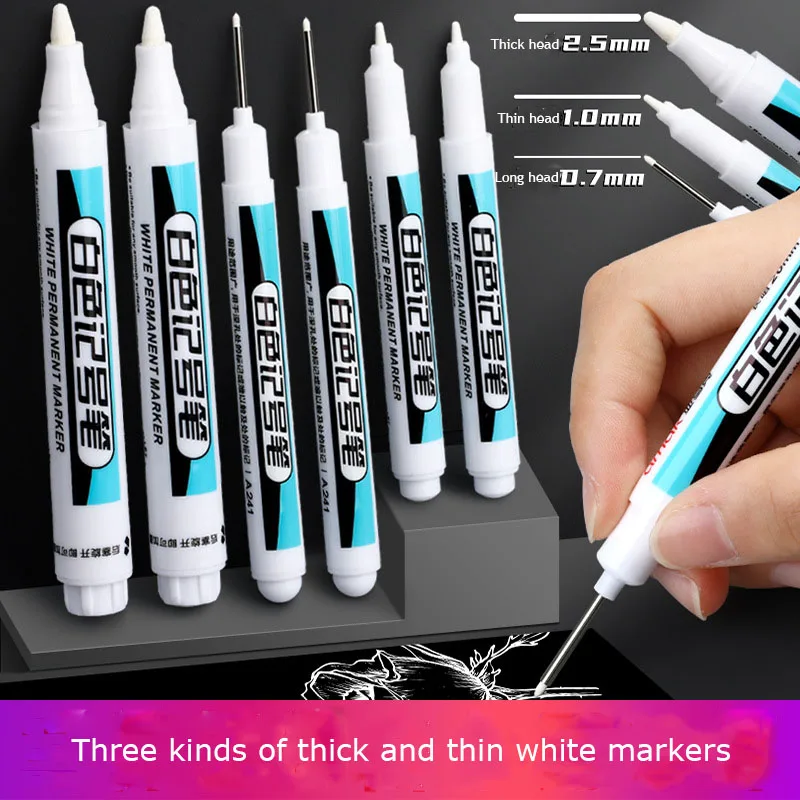 1/3Pcs 0.7/1.0/2.5MM White Permanent Marker Pens Paint Markers For Wood Rock Plastic Leather Glass Stone Metal Art Supplies