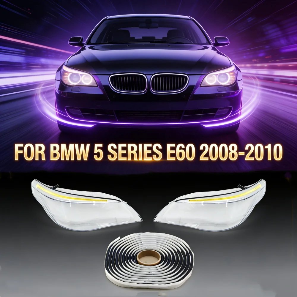 Auto-Scheinwerferabdeckung mit LED-Blinkermodul & 4M Butyl-Dichtmittel, hohe Transparenz, für BMW 5er E60 2008 2009 2010, 1 Paar