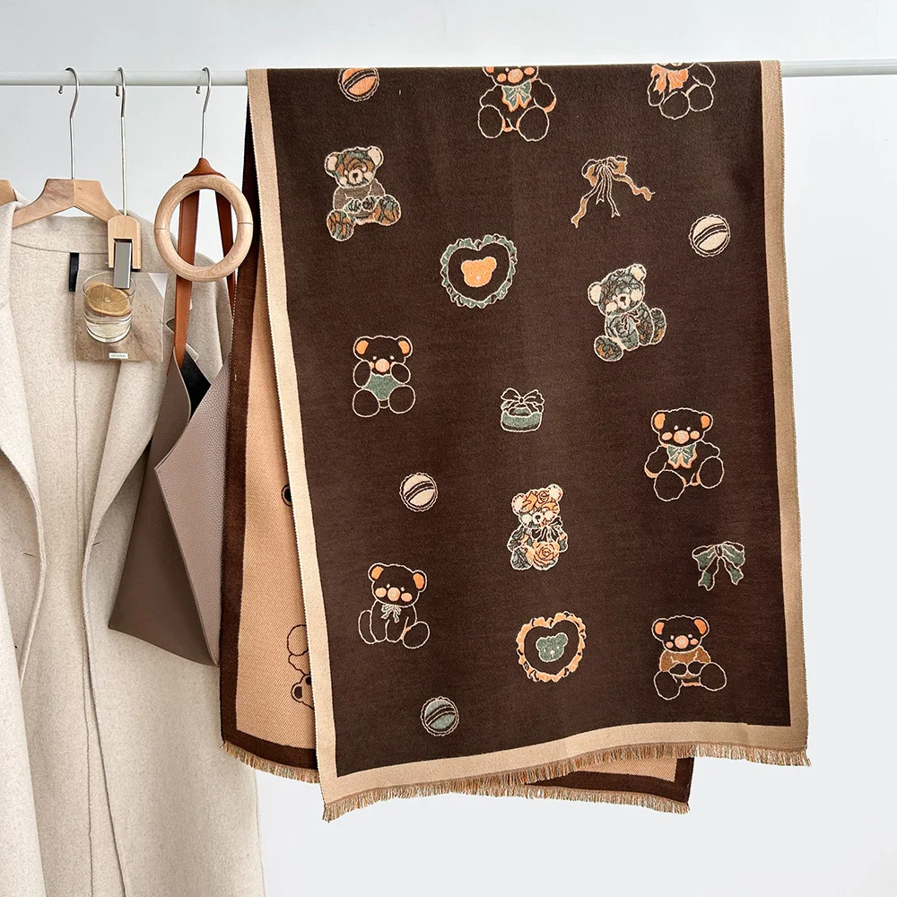 

180x65 см, двухсторонний двойной шарф с рисунком милого кота, имитация кашемира, женский зимний утолщенный холодный и теплый шарф, шаль