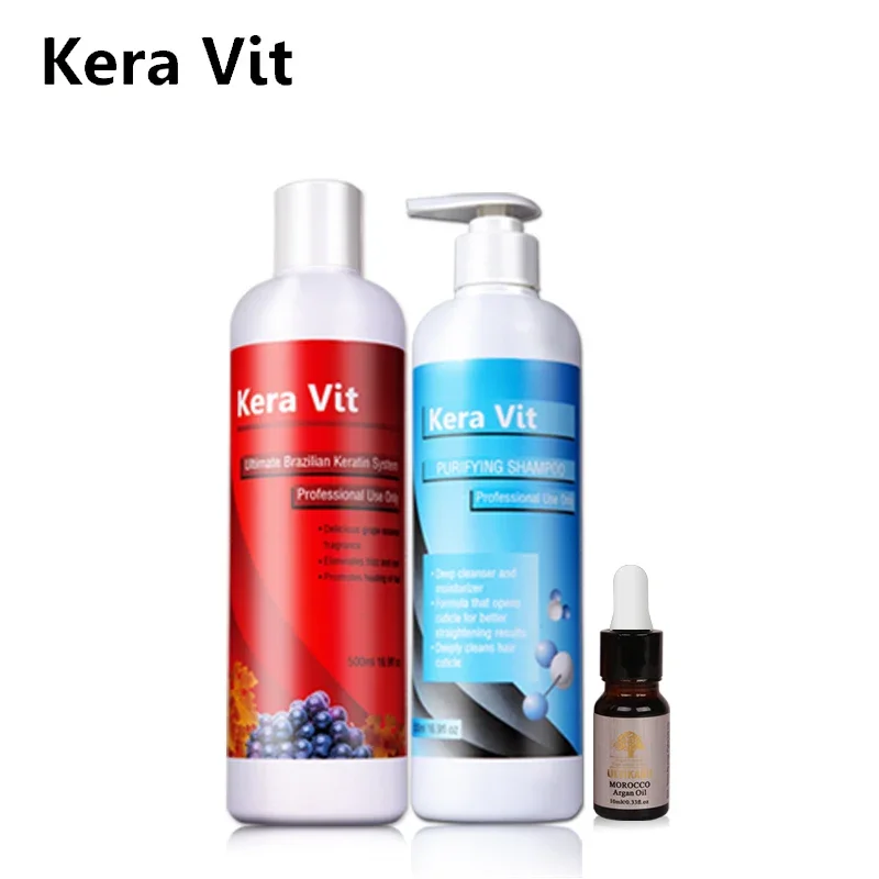 Meistverkaufte professionelle Reparatur und glattes Haar Keravit 500 ml Keratin-Behandlung + 500 ml reinigendes Shampoo + 10 ml Aragn-Öl