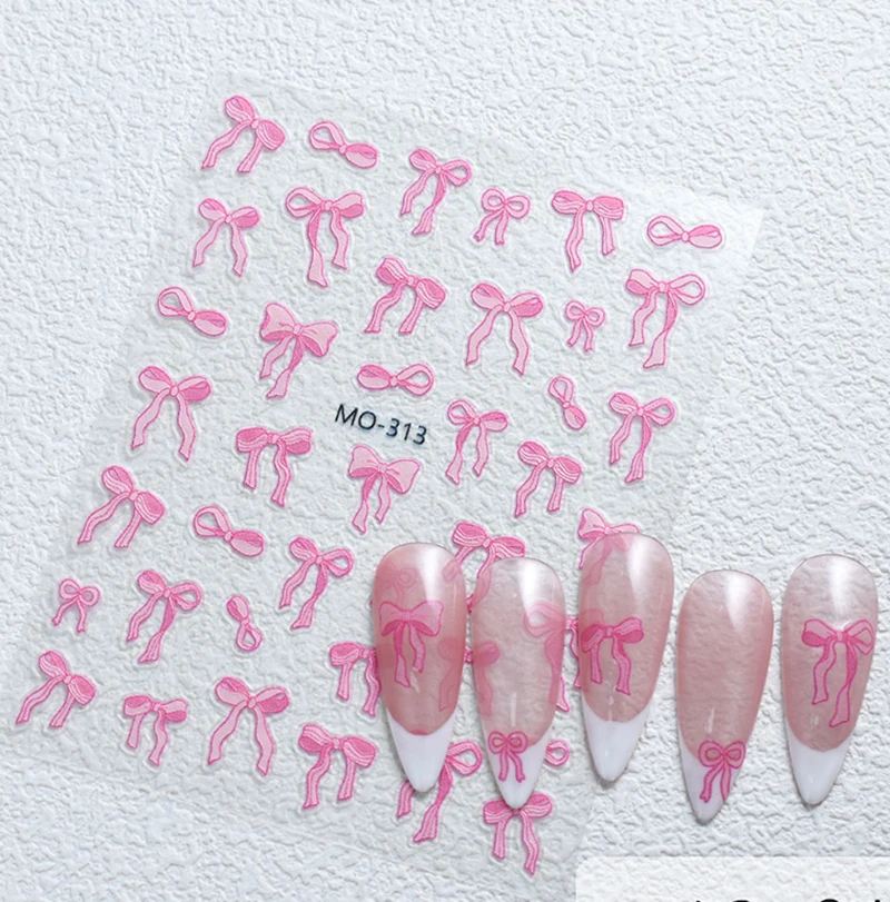 5d Emboss Nail Art Stickers Translucent White Ribbons Bowknots Adhesive Sliders Nail Decals For Manicure Tips Accessories
