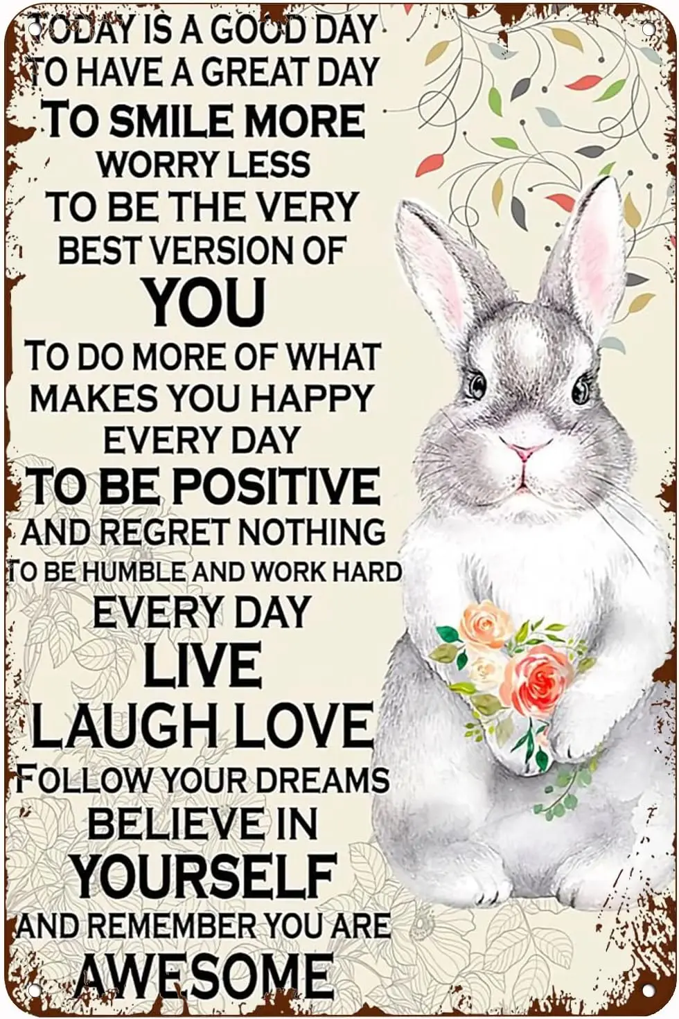 Metal Vintage Tin Sign Decor Rabbit Believe in Yourself and Remember You are Awesome Wall Decor Vintage Home Wall Decoration Bar