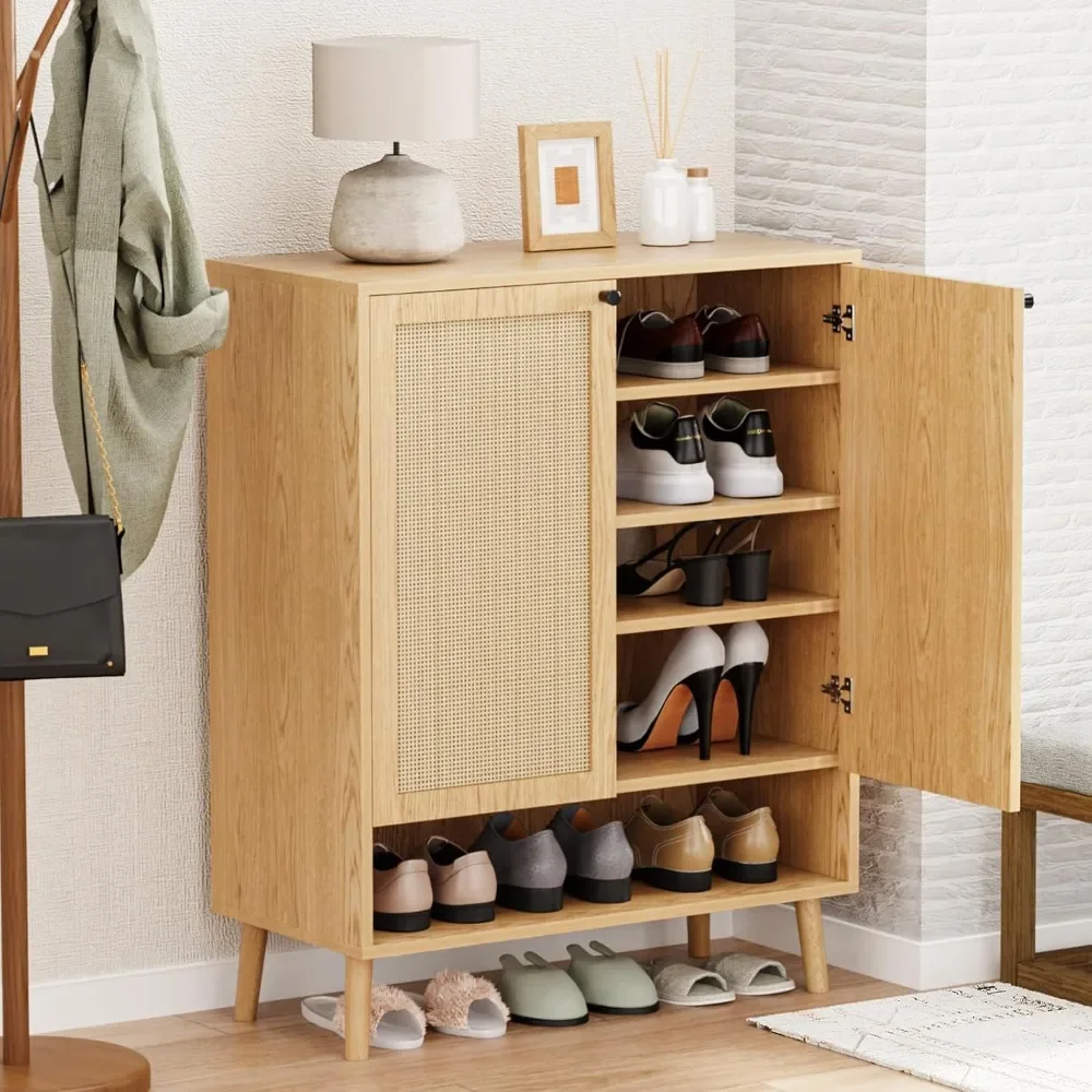 

Shoe CabinetHandmade Natural Rattan Flip Drawers, Entryway Shoe Rack Storage Organizer for Sneakers, Slippers