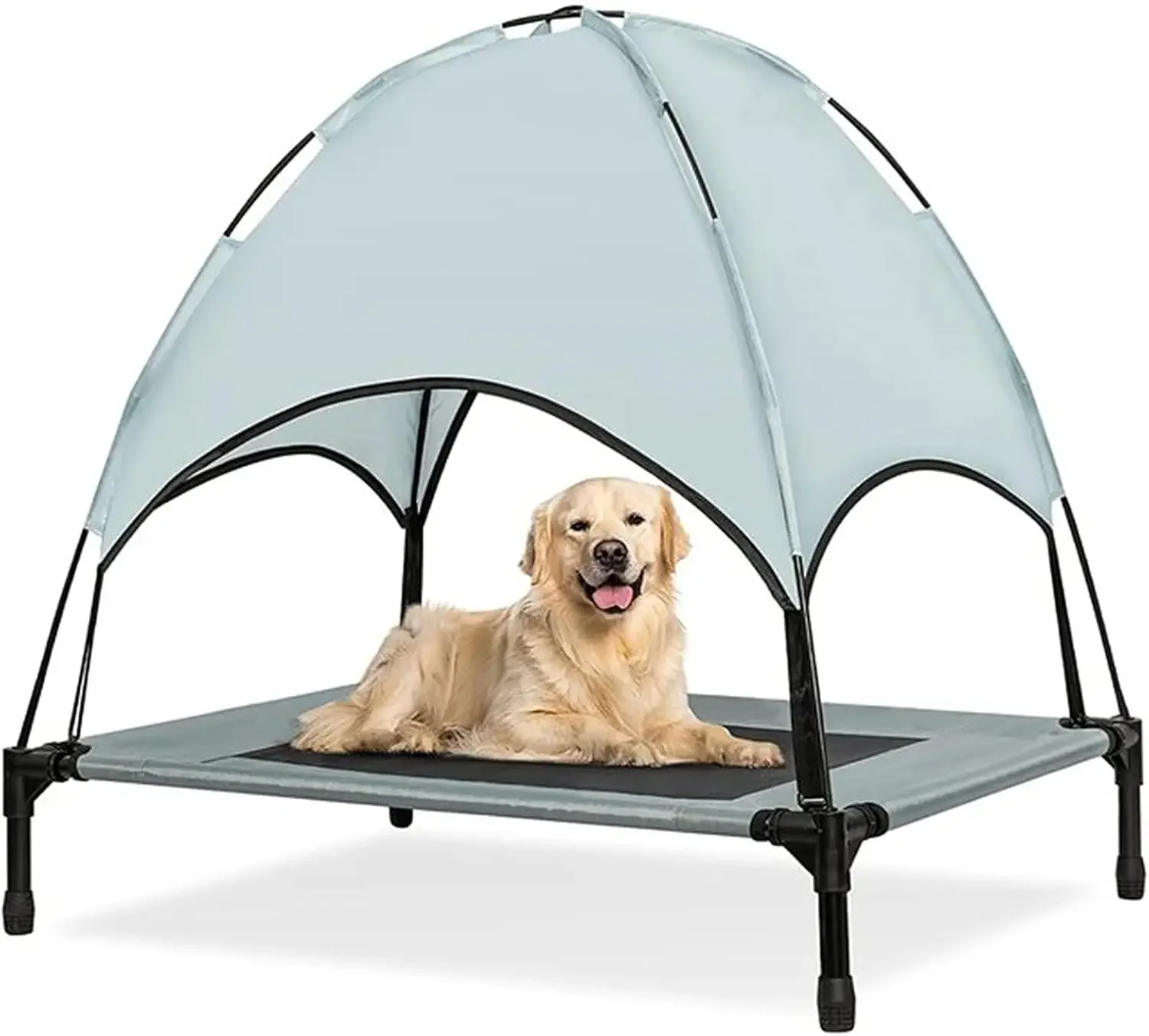Outdoor Dog Bed with Removable Canopy, Elevated Cooling Dog Bed, Raised Mesh Pet Cot Cat Camping Tents,Breathable Fabric