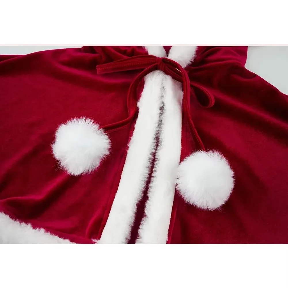 Anime Bunny Girl Christmas Uniform Bodysuit with Cloak Red Stockings Outfits Cosplay Costumes  Plush Nightgown Underwear Outfits