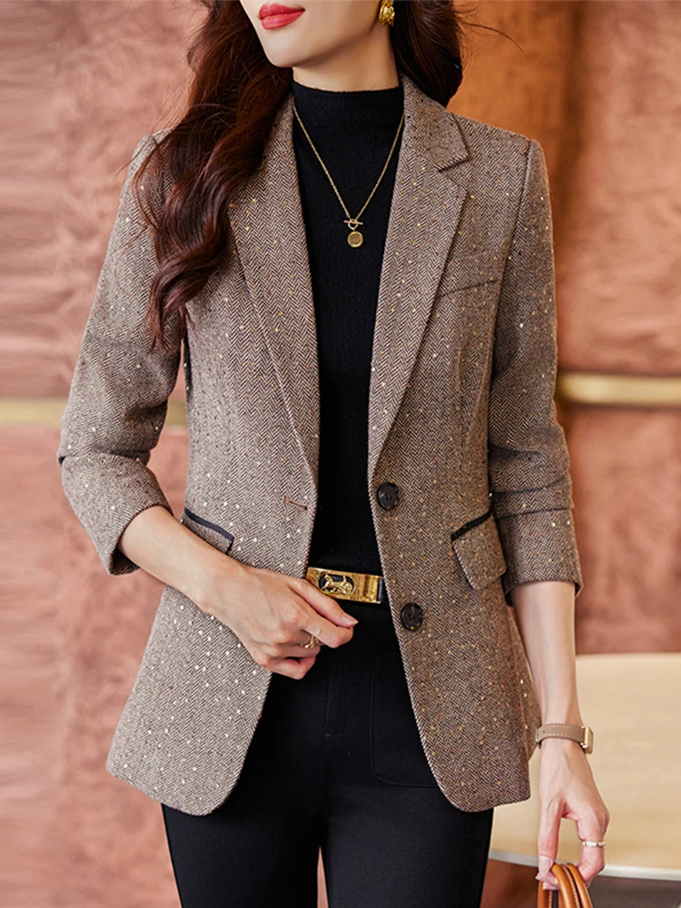 Fashion Autumn Spring Long Sleeve Single Breasted Ladies Casual Jacket Coat Women Blazer Gray Coffee Female