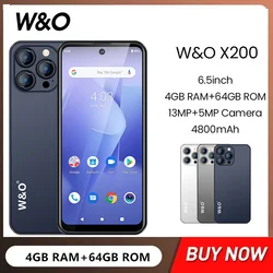 W & O X200 Ultra-cienkie smartfony 4G czterordzeniowy 4GB + 64GB 6.53 Cal HD + wyświetlacz Android 10 telefon komórkowy 13MP 4800mAh bateria Dual SIM