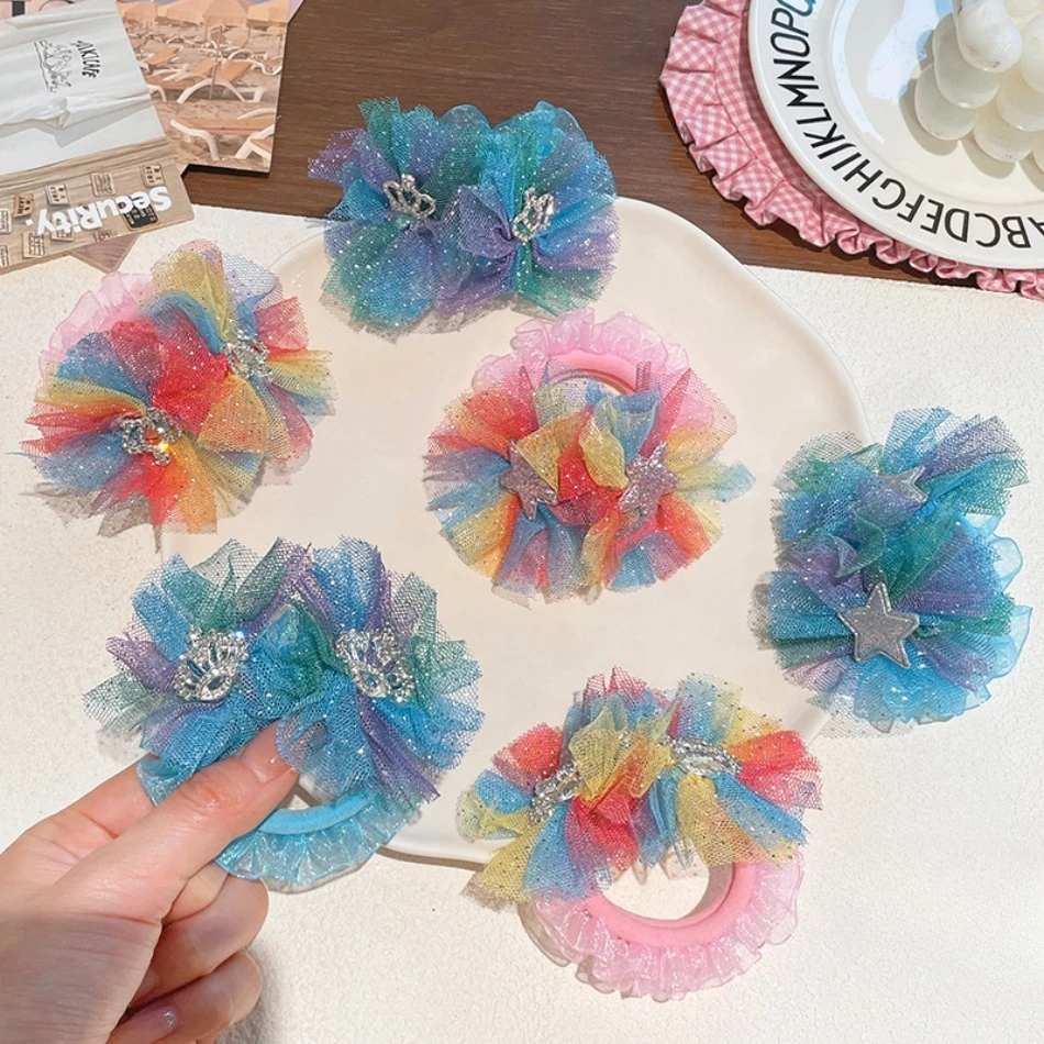 

Kids Birthday Party Crown Hair Rope Girls Gradient Star Crown Elastic Hair Band Children Hair Accessories Elsa Hair Band HP01