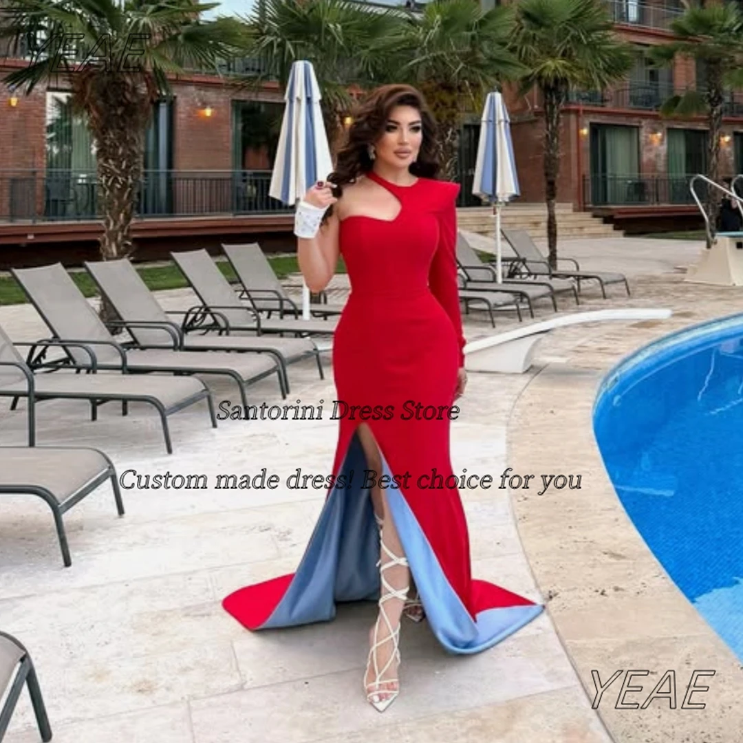 Santorini Prom Dresses 2026 Newest Halter Long Sleeve Evening Gowns Side Slit Sexy Birthday Party Dress Customized