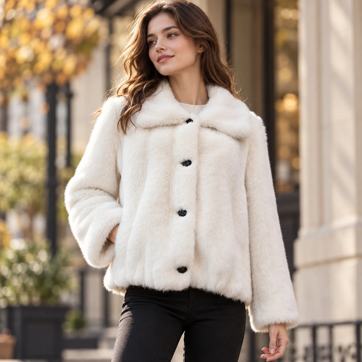Loose Fit Coats Square Neck Elegant Commuting with Regular Length Autumn Casual No Hood Long Sleeve Regular Sleeve Women Coat