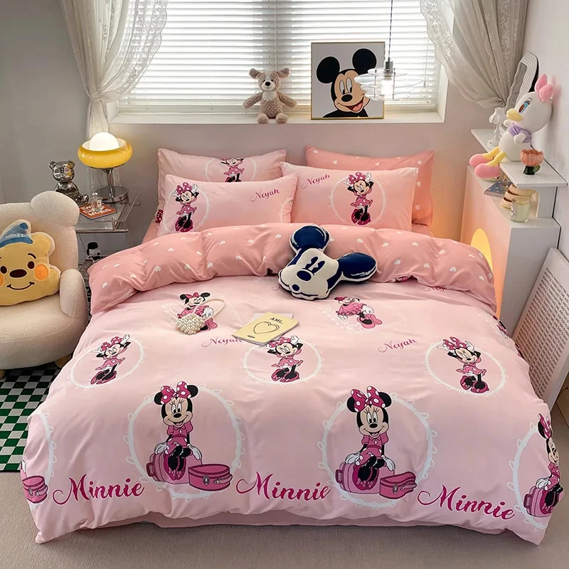 Disney Kids Duvet Cover Bedding Set Kawaii Mickey Minnie Double Single Size Bedroom Decoration Children Gifts Queen King Size