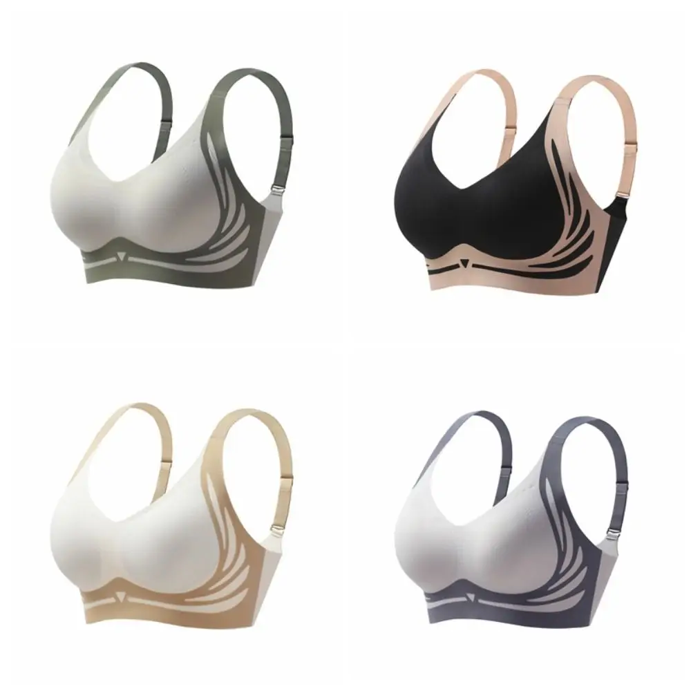 

Comfortable Patchwork Wireless Deep V Bra Shockproof Anti-sagging Push Up Underwear Adjustable Lingerie Brassiere for Women Yoga