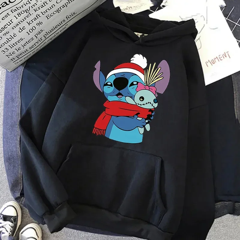 Autumn Disney Christmas Women Hoodies Xmas Stitch Graphic Printed Sweatshirt Casual Long Sleeves Clothing Pullover Streetwear